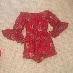 American Eagle Red Floral Romper